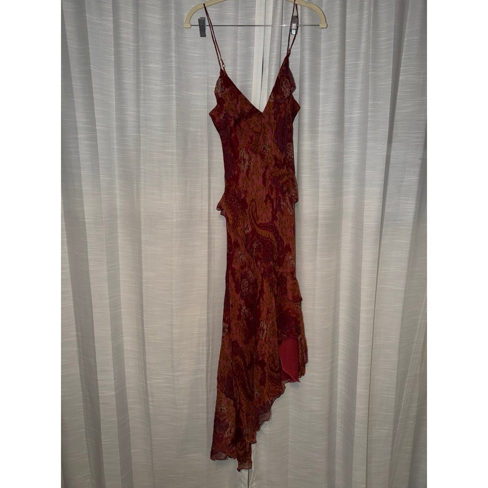 Vintage Bebe Asymmetrical Whimsical Fairycore Silk Paisley Floral Dress Maxi
